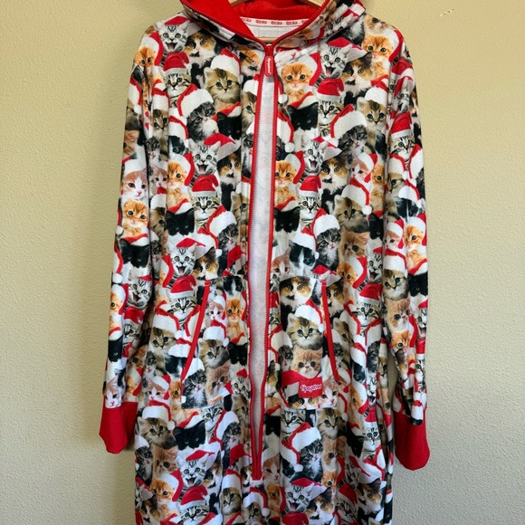 Tipsy Elves bodysuit adults large full zip cat christmas kitty one piece red - Picture 3 of 11